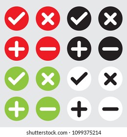 Icon collection of plus-cross-minus and right icon buttons