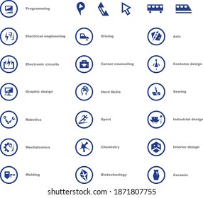 Icon collection for proffesions, sciences, conferensions, studying etc. 
Standard icons like adress and telephone are included