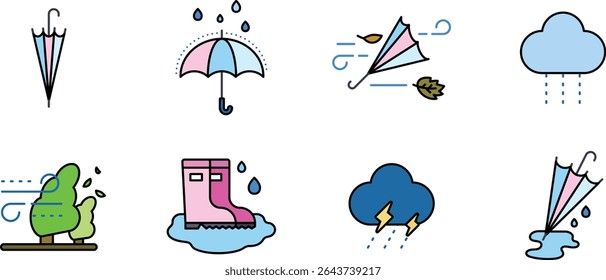 Icon collection of rainy season