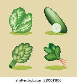 icon collection, realistic vegetables, design