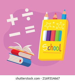 icon collection school books and pencils