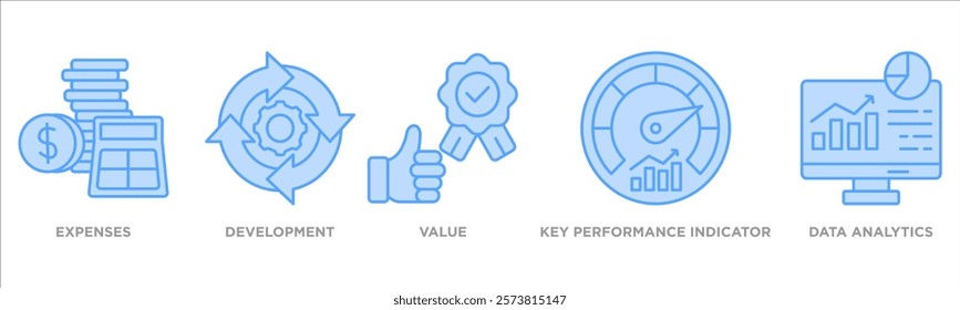 icon collection set. Containing design expenses,development,value,key performance indicator,data analytics