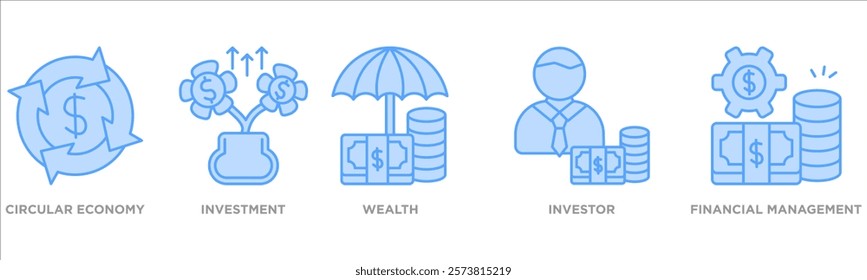 icon collection set. Containing design circular economy,investment,wealth,investor,financial management