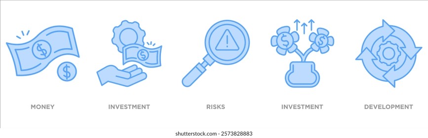 icon collection set. Containing design money,investment,risks,investment,development