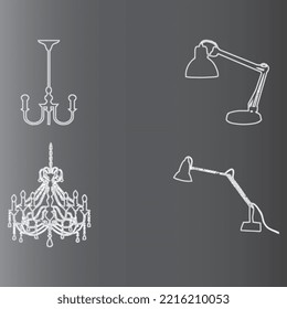 Icon Collection Set of Lamps Related Vector Line Icons with Dark Gradient Background