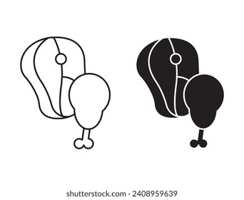 Meat�outline icon collection or set. Meat Thin vector line art