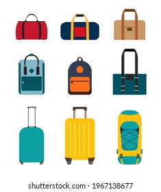 Icon collection set of travel bags, backpacks, suitcases isolated on white background EPS10