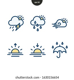 Icon collection set vector illustration of weather forecast. flat outline filled design style. eps10