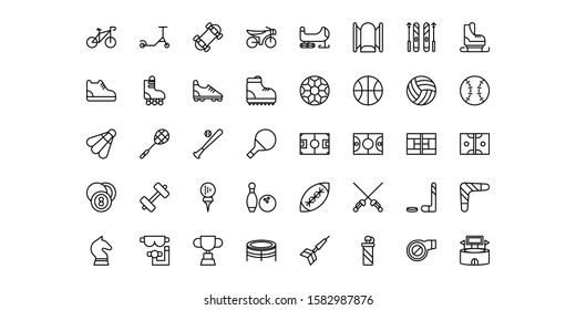 Icon collection of Sport and Games in outline style. vector illustration and editable stroke. Isolated on white background.