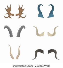 Icon collection with tribal horn animal wild deer vintage vector symbol forest elk antelope moose nature decoration african decor element head sign realistic hunt