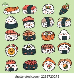 
colección de iconos de varios tipos de caracteres sushi