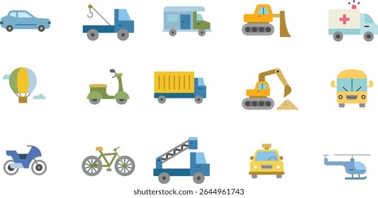 Icon collection of various vehicle