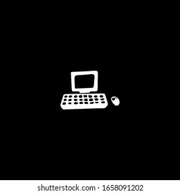 ICON COLLECTION, VECTOR COMPUTER, DESKTOP, KEYBOARD, MOUSE. BLACK BACKGROUND. 