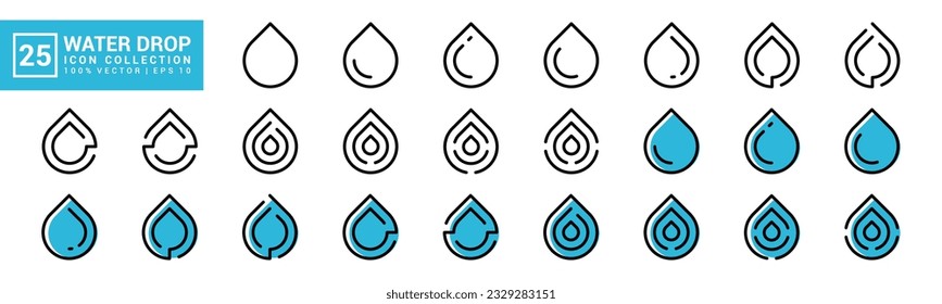 Icon collection of water drop, liquid, oil, lubricant, editable and resizable EPS 10.