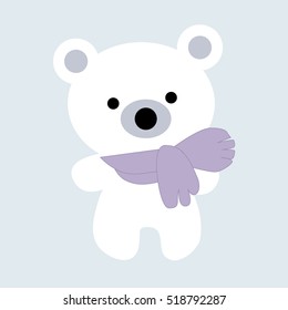 Icon color baby Christmas cute little white polar bear on a blue background. Baby vector illustration. Baby shower