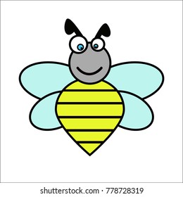 icon color funny cute bee stripes with blue eyes and a yellow belly . on a white background.the picture for children and cartoons.