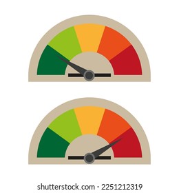 Icono con juego de velocímetro de color. Alta velocidad. Ilustración vectorial.