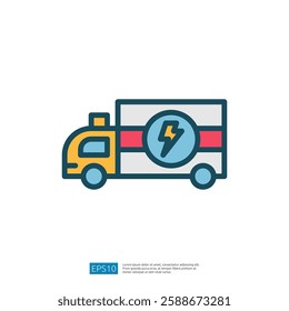 Icon of a Colorful Ambulance Truck with Lightning Symbol Representing Emergency Medical Services and Healthcare Transport
