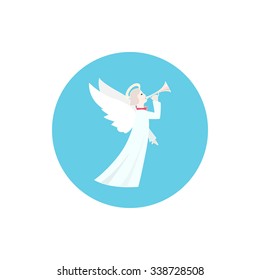 Icon Colorful Angel ,Round Icon of Christmas Decorations,  Merry Christmas and Happy New Year, Vector Illustration