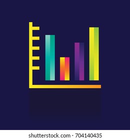 icon Colorful bar graph chart. Business illustration isolated sign symbol thin line for web, modern minimalistic flat design vector on blue background