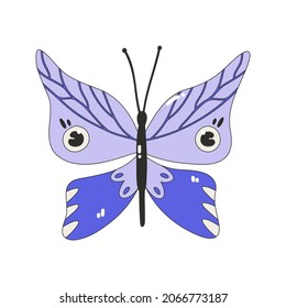 The icon of a colorful butterfly with stars. Nostalgia for the 2000 years. Y2k style. Simple flat linear vector illustration of a butterfly isolated on a white background.