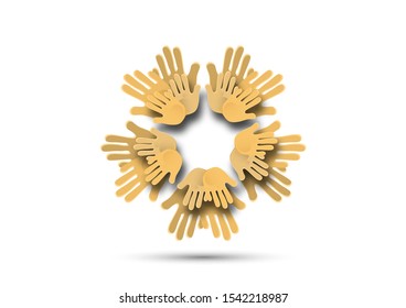 Icon. Colorful design of united loving hands. Hand giving a heart, happy valentines day. Vector illustration for your design.