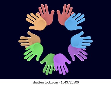 Icon. Colorful design of united loving hands. Hand giving a heart, happy valentines day. Vector illustration for your design.