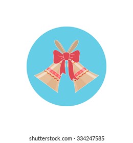 Icon Colorful Holiday Jingle Bells with Ornament Decorated with a Pink Bow, Icon Christmas Decoration,  Vector Illustration