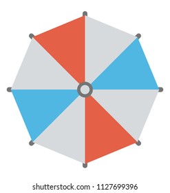 An icon of colorful opened umbrella representing the sunshade beach prop