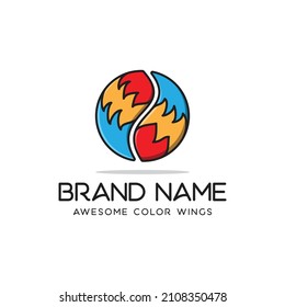 icon colorful wing logo design, parrot logo, modern conceptual idea, forming circle, template, emblem, vector