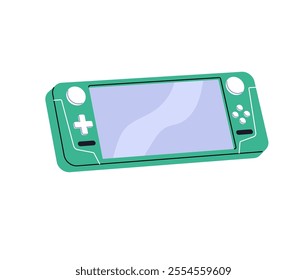 Icon of colourful gamepad. Portable wireless console to play videogames. Device with screen to control, fun with video games. Gamers' toy, controller. Flat isolated vector illustration on white