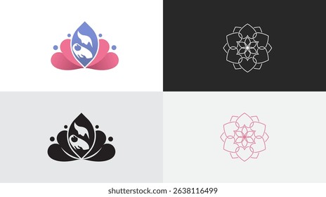 An icon combining a lotus and a heart, with the subtle imagery of a mother and child within. It symbolizes love, care, and a holistic connection.