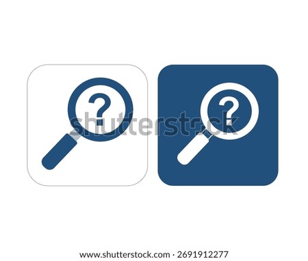 An icon combining a magnifying glass with a question mark, symbolizing search, inquiry, investigation, research, analysis, and problem identification.