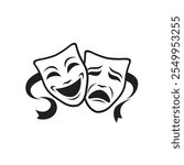 icon of comedy and tragedy theatrical masks isolated on white background