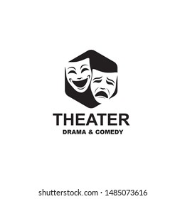 icon of comedy and tragedy theatrical masks isolated on white background