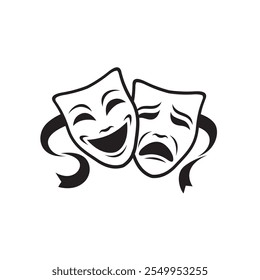 icon of comedy and tragedy theatrical masks isolated on white background