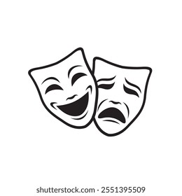 icon of comedy and tragedy theatrical masks isolated on white background