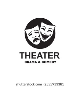 icon of comedy and tragedy theatrical masks isolated on white background