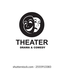 icon of comedy and tragedy theatrical masks isolated on white background