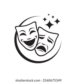 icon of comedy and tragedy theatrical masks isolated on white background