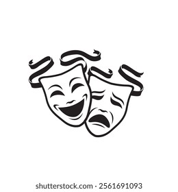 icon of comedy and tragedy theatrical masks isolated on white background