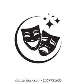 icon of comedy and tragedy theatrical masks isolated on white background