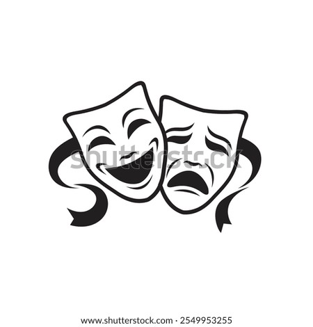 icon of comedy and tragedy theatrical masks isolated on white background