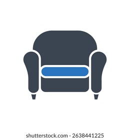 Icon of a comfortable armchair with a blue cushion.