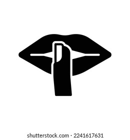 The icon commands silence or keeps mouth by showing fingers crossed in front of lips in black solid style