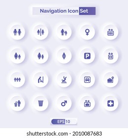  icon. Communication, Navigation, Sign and Symbol icon set 02. Contains such Icons as Map with a Pin, Route map, Navigator, Direction and more. Vector illustration.