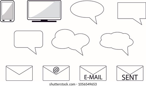 ICON FOR COMMUNICATION SET, COMMUNICATION BY COMPUTER AND EMAIL