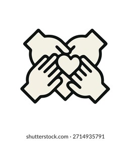 Icon "Community Support" - Many hands stacked on each other (like a huddle) forming a heart shape.