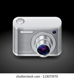 Icon for compact camera. Dark background. Vector saved as eps-10, file contains objects with transparency.