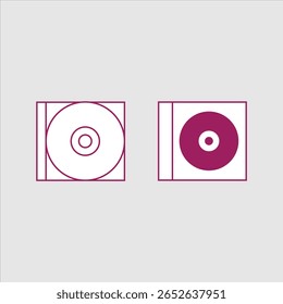 Ícone de um CD em uma caixa (CD ou DVD). Símbolo de uma melodia, música ou música, filme ou vídeo